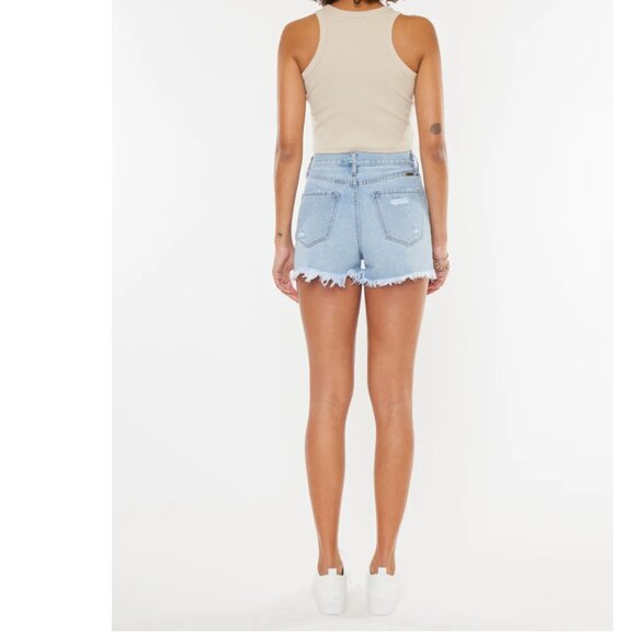 NWT KanCan Leandra High Rise Crossover Shorts Denim Raw Hem Women's XL *Flaw* - Picture 5 of 16